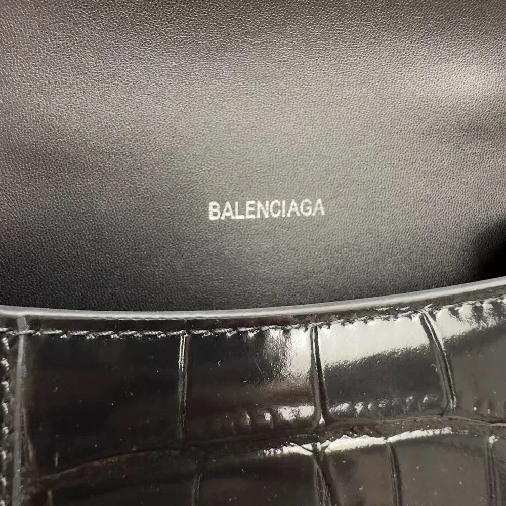 Balenciaga Hourglass XS Black Crocodile Embossed Handbag